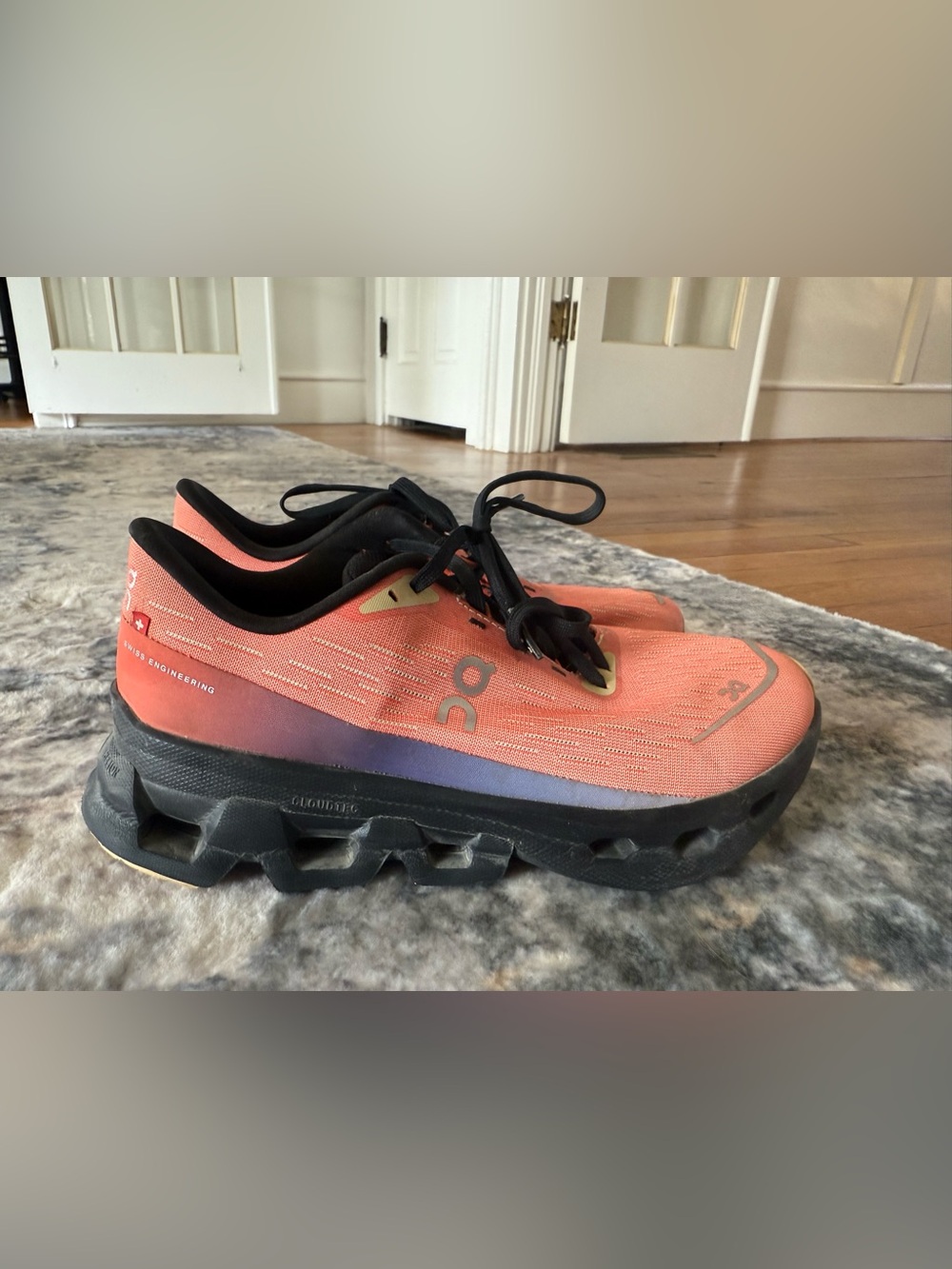On Running Women's Coral and Black Cloudrunning Sneakers